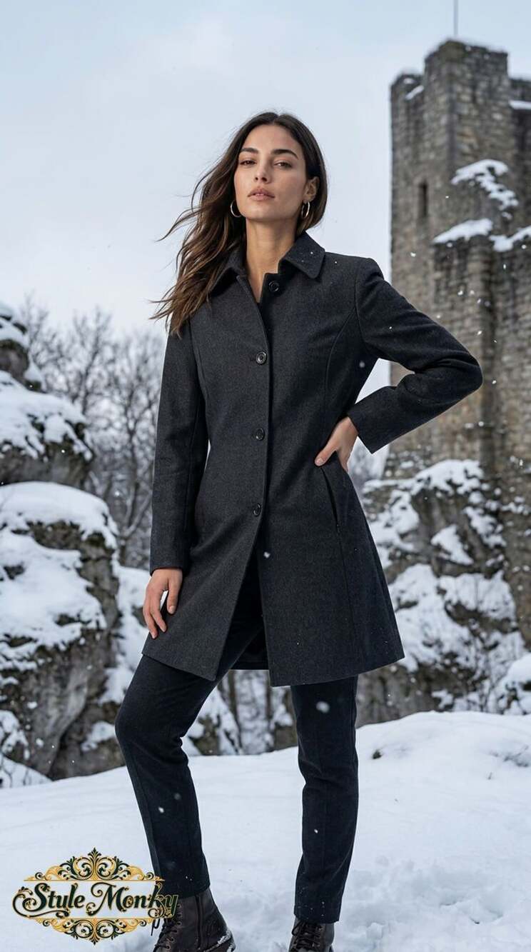 Classiques Entier Trench Coat Size 8 Gray Wool Blend Collared Jacket